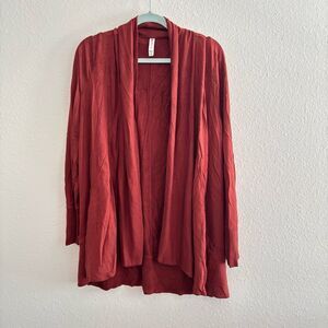 Athleta Pranayama Wrap Modal Cardigan Open Front Sweater Burnt Orange XL